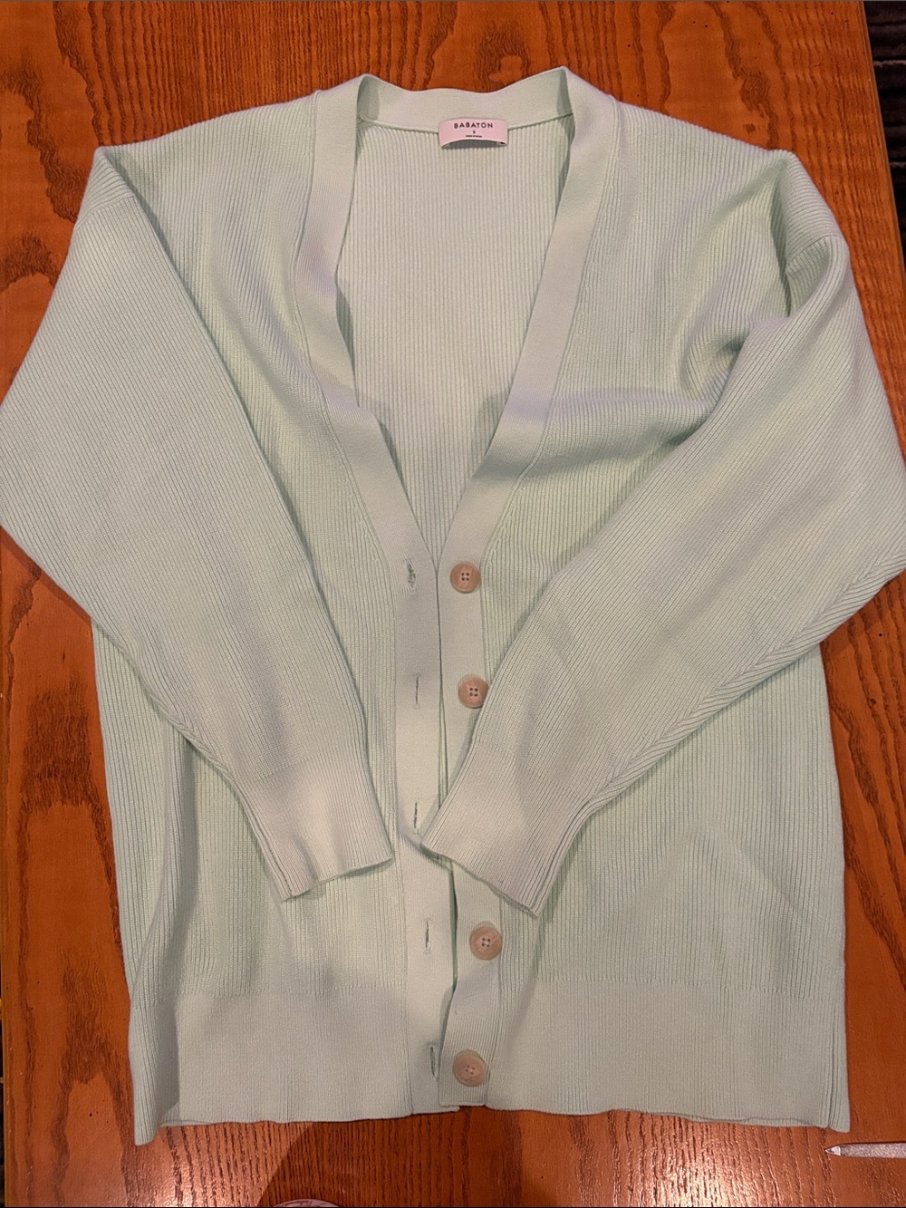Babaton Light Mint Ribbed V-Neck Button Cardigan - Picture 2 of 9